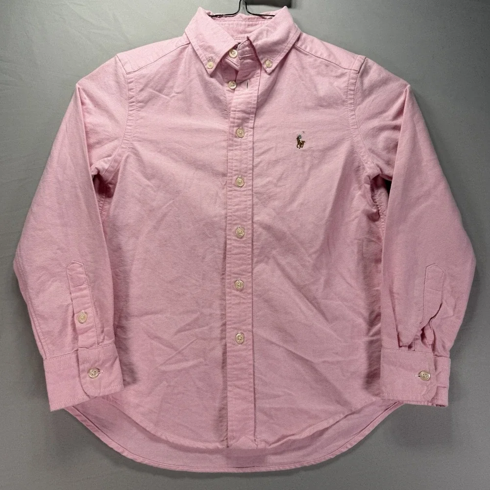Ralph Lauren Dress Shirt Youth Small Pink Cotton Oxford Flesh Pony Long Sleeve